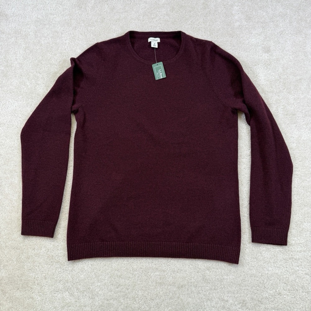 NWT LL Bean Classic 100% Cashmere Crew Sweater Womens M Fig Heather Long Sleeve